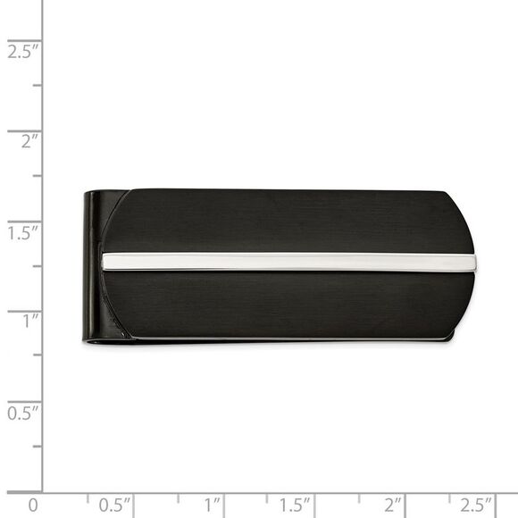 Men's Stainless Steel & Black Plated Striped Fold Over Money Clip - Picture 3 of 5